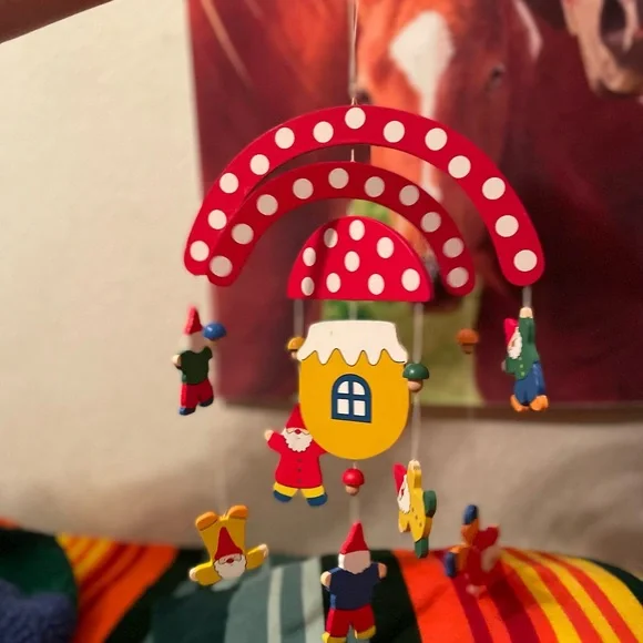 Wooden Mushroom Gnome Baby Mobile Made in Germany 🍄❤️🌲 - Picture 3 of 7